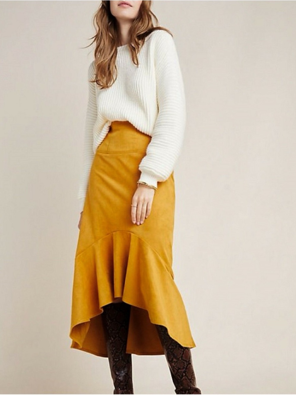 Anthropologie Maeve Cosima Faux Suede Midi Skirt